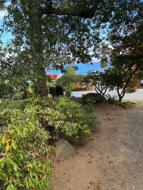 Garden bed and gravel drive restored with Puget Sound in the distance
